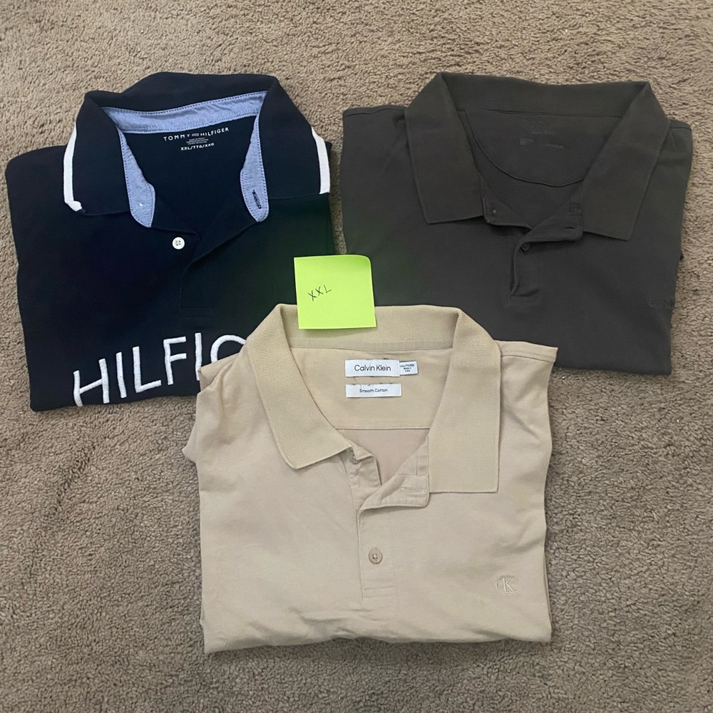 BUNDLE OF 3 polo shirts, Tommy, Calvin Klein Men’s Tan Polo Shirt - Short Sleeve